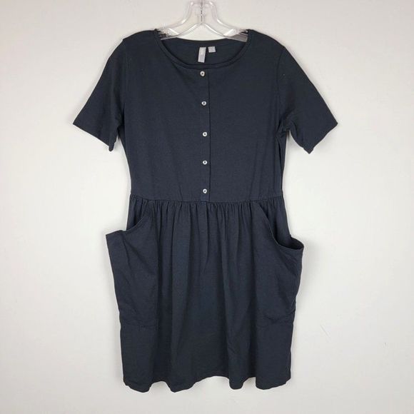 ASOS Black Oversized Short Sleeves Button Up Pockets Classic Basic Dress Size 0 - Picture 1 of 10